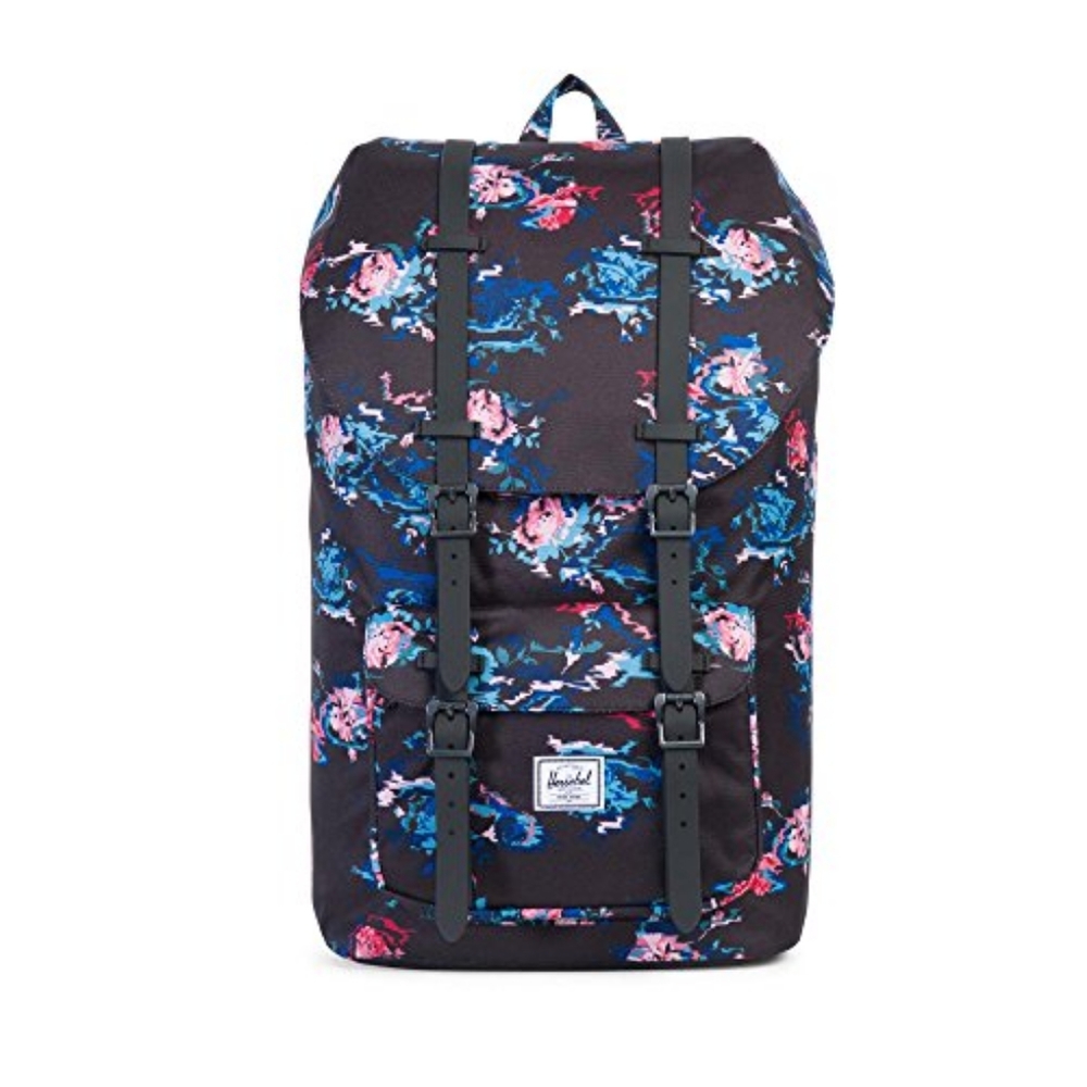 Herschel "Little America" Pink, Blue, and Black floral Backpack, Gently Used